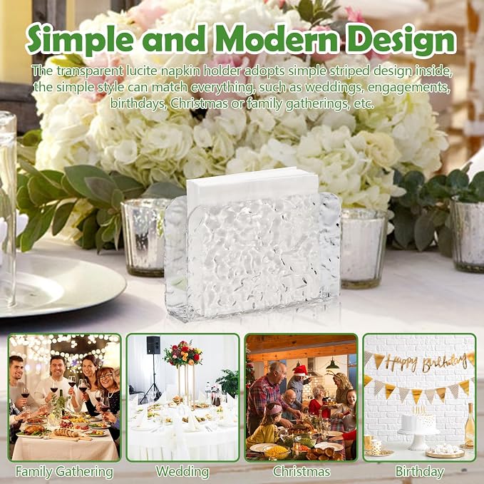LELE LIFE Acrylic Napkin Holder for Table, Crystal Clear Cocktail Napkin Holder for Kitchen Dinner Christmas, Modern Stone Pattern Napkin Dispenser