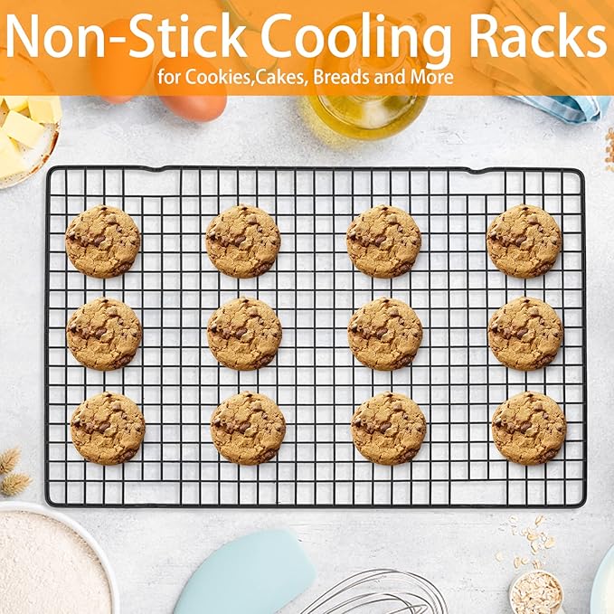 Tebery 2 Pack Black Heavy Duty Wire Cooking Rack Baking Racks, 16" x 10" Nonstick Baking & Cooling Grid for Roasting, Cooking, Grilling, Drying
