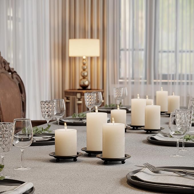 Black Candle Holders for Pillar Candles, 2 PCS Elegant Modern Candle Tray Stand for Table Centerpieces, Minimalist Candle Sticks Holder Decor for Living Room, Dining Table, Wedding Gift