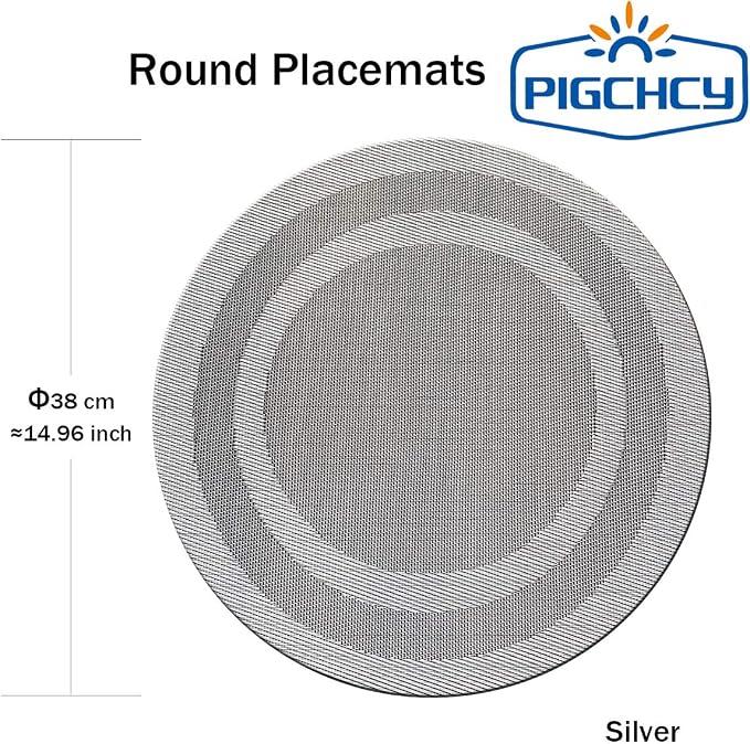 PIGCHCY Round Placemat Set of 8 Vinyl Washable Kitchen 15 inch Table Placemats for Wedding Holiday Party (Deep Silver)