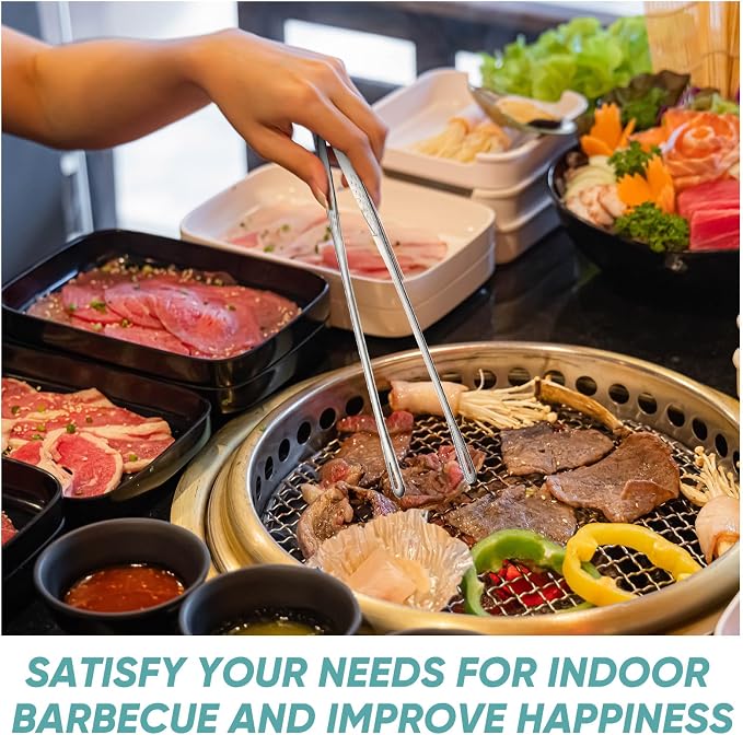 meekoo 6 Pcs 9.5 Inches Stainless Steel Korean BBQ Grill Tongs Japanese Barbecue Tongs for Cooking Portable Kitchenware Home Outdoor Steak Salad Food