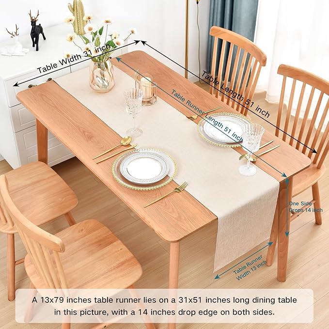 Farmhouse Rustic Table Runner Neutral Faux Linen Table Runners Water Resistant Table Runner 72 inches Long for Living Room Dresser Bedroom Kitchen Dining Party 13x72 Inch