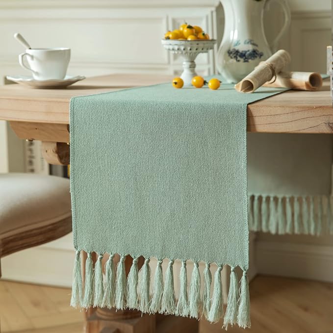 ZeeMart Sage Table Runners 48 Inches Long, Burlap Linen Style Rustic Farmhouse Table Runner, Small Short Boho Coffee Table Runner, 13x48 Inches, Seafoam
