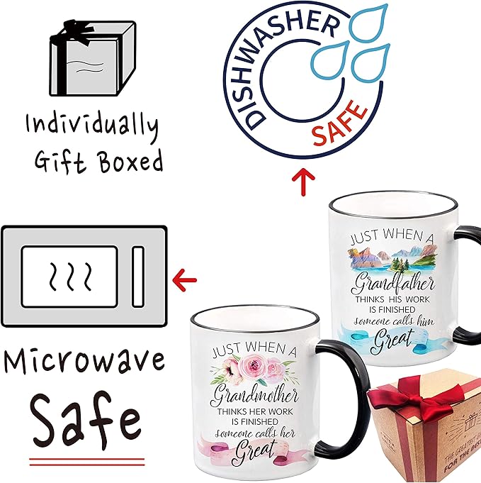 Est 2026 Pregnancy Announcement Mugs Set Gifts for New Grandparent, Promoted to Be Grandpa Grandma Mug, Baby Reveal Mug Gift for First Time Grandparents, Birthday Christmas Gifts for Grandparent