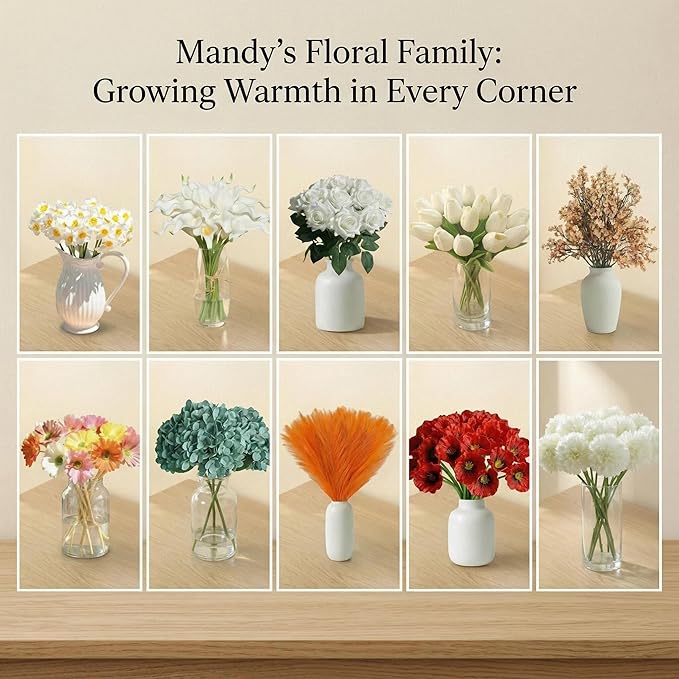 Mandy's White Artificial Tulips Flowers Centerpiece, 13.5" Lifelike PU Fake Floral Stems 20pcs for Kitchen Island & Dining Table, Spring Decor for Easter