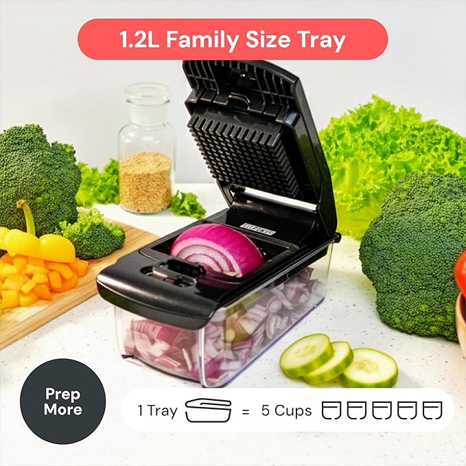 Fullstar Pro Original Vegetable Chopper & Mandoline - Chopper & Mandoline Lids - Food Chopper with Container, Fruit Slicer, Onion Dicer - All-in-One Prep Tool - Kitchen Gadgets & Gifts (6 in 1, Black)