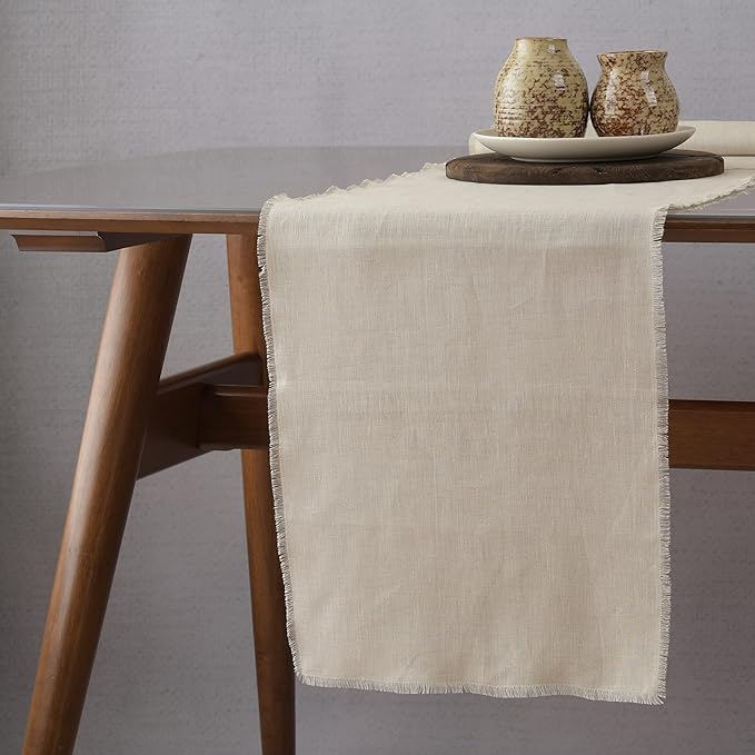 Linen Table Runner with Fringe- 14x48 Inch Natural, 100% Pure Linen Table Runner for Wedding, Party, Easter, Thanksgiving, Spring, Easter, Summer, Wedding – Machine Washable, Handmade