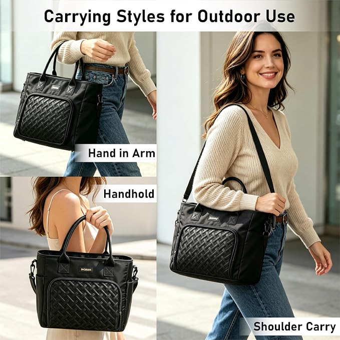 B1jounie YA Large Insulated Lunch Bag for Work, Women's Nylon Thermal Lunch Box, Leakproof Cooler Tote Bag with Storage Pocket