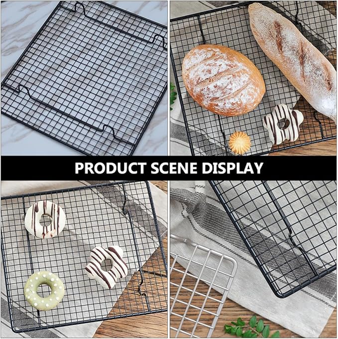 Nonstick Black Vertical Stripe Cooling Rack Stainless Steel Baking Rack for Cake Bread Cookies Cooling and Roasting, Oven-safe Baking Supply for Home Bakers