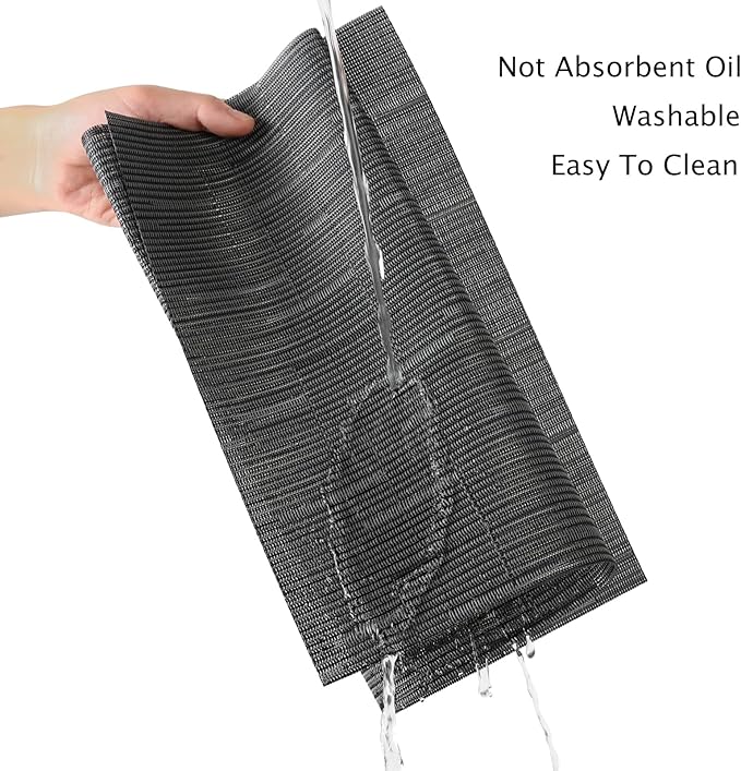 Myir JUN Placemats Set of 8, Vinyl Woven Placemats Place Mats Indoor Set of 8 Washable Table Mats Non-Slip Place mats for Dining Table (Black-Gray, Set of 8)
