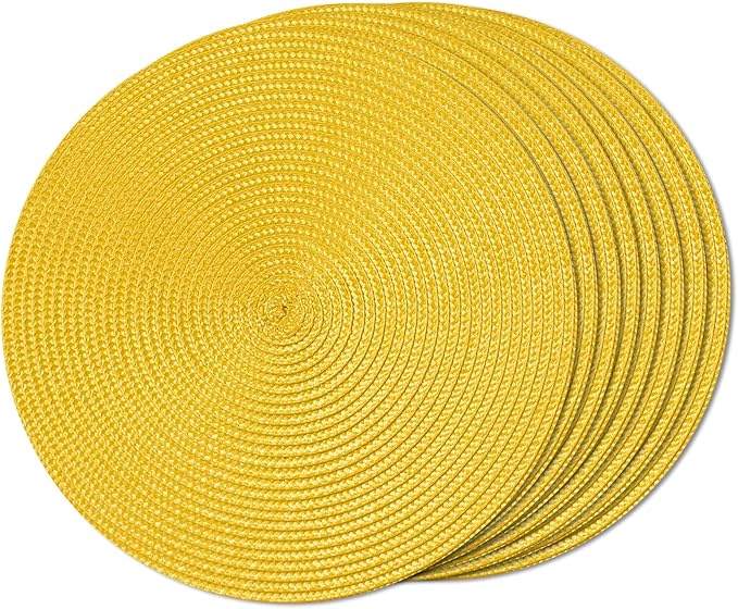 FunWheat Round Braided Placemats Set of 8 Place Mats for Dining Tables Woven Washable Non-Slip Table mats Small 13 inch(S Yellow, 8pcs)