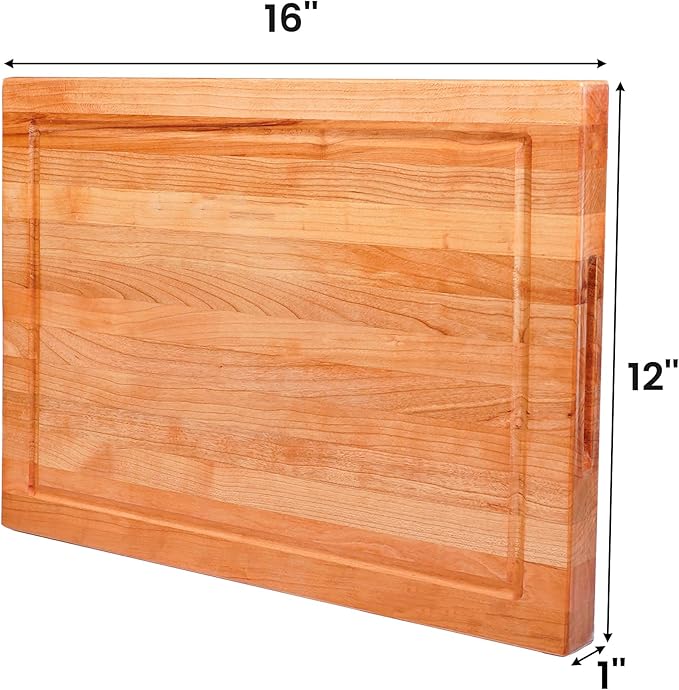 CONSDAN Solid Cherry Wood Cutting Board for Kitchen, USA Grown Hardwood, 16 x 12, with Invisible Inner Handle, Prefinished with Food-Grade Oil, Suitable for Kitchen Edge Grain, 1-1/2" Thick
