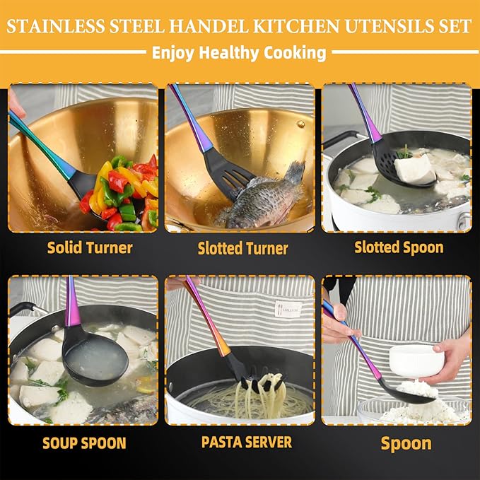 Kitchen Utensils Set, Large Non-stick Silicone Cooking Utensils Set 6 Pcs,Made of 446°F Heat Resistant Food Grade Silicone and Stainless Steel Handles,Easy to Clean Kitchen Gadgets Set (Silver)