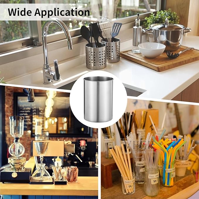 Homaisson 3 PCS Stainless Steel Kitchen Utensil Holders, 5.5 x 7.3 in Cylinder Kitchen Countertop Organizer, Dishwasher Safe Cooking Utensil Holder, Large Capacity for Cafe Restaurant Bakery