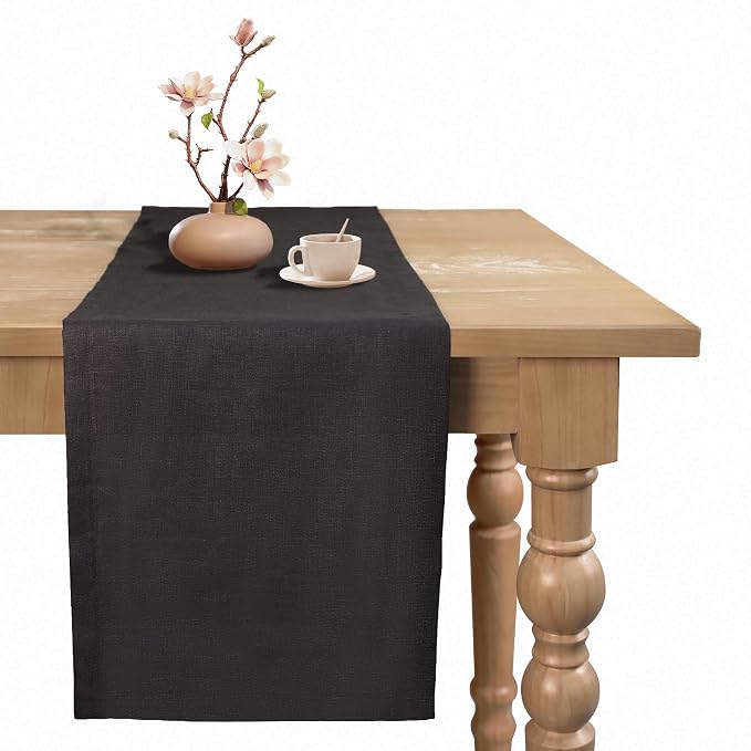 Coffee Table Runner,100% Pure Linen Table Runner 90 Inches Long,Farmhouse Style,14×90 Inches, Perfect for Spring, Summer, Dining Table, Holiday Decor and Dresser -Athena -Black