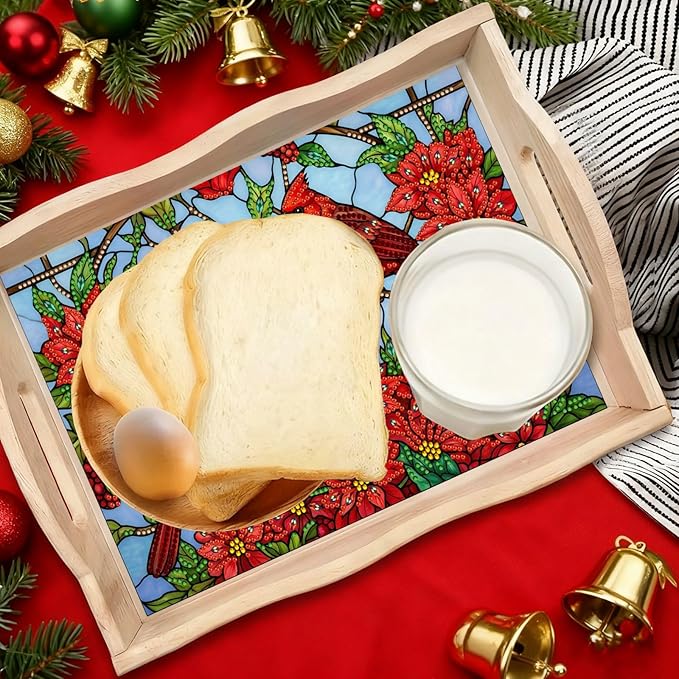 DIY Diamond Art Painting Serving Tray Creative Design Handmade Wooden Rectangular Snack Tray Dinner Plate Drill Craft for Coffee Living Room Home Organizer-Cardinal03