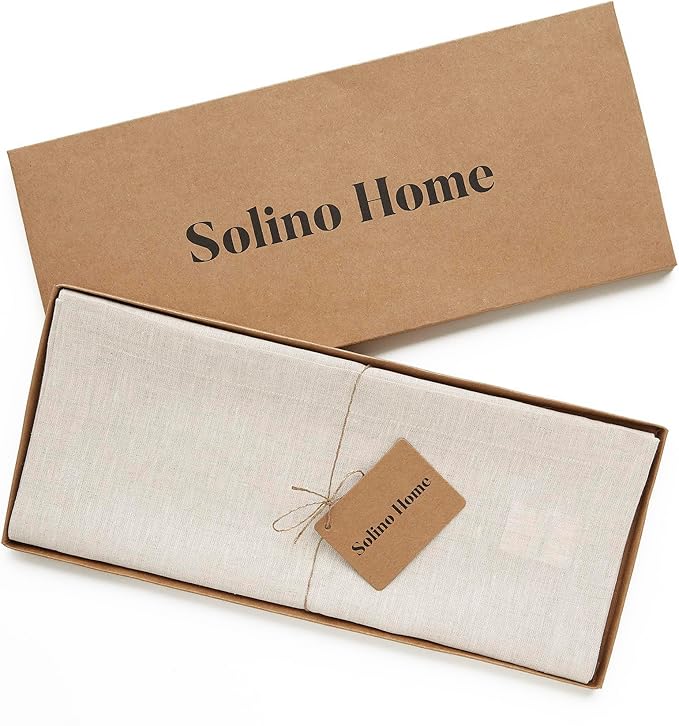 Solino Home Linen Table Runner 108 Inches Long - Athena, 100% Pure Linen Light Natural 14 x 108 Inch Table Runner for Dining, Spring, Summer