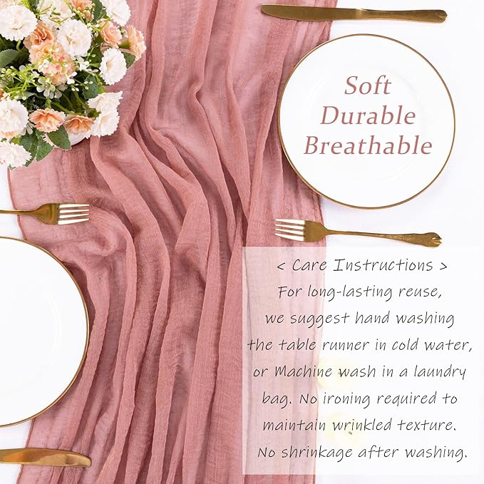 Dusty Blush Cheesecloth Table Runner 10ft Gauze Table Runner for Decor Valentines 35x120 Inches Rustic Boho Cheese Cloth for Wedding Baby Bridal Shower Party