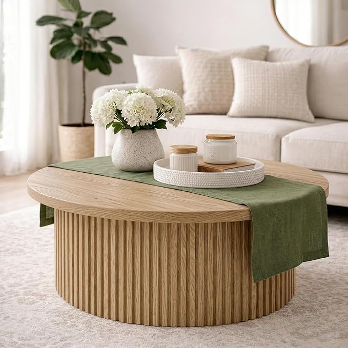 Solino Home Linen Desert Green Table Runner 36 Inches - 100% Pure Linen Small Table Runner 14 x 36 Inch Ideal for Dresser and Coffee Tables - Diana Medium Weight