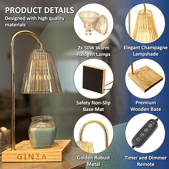 Ginza Candle Warmer Lamp with Timer, Living Room Decor | Gifts for Easter Mom Women Friend Sister | Birthday Gifts for mom | Candle Wax Warmer with 2 Bulbs Home Decoration Amber