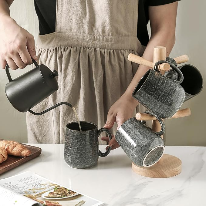 HASENSE 15oz Coffee Mugs Set of 4, Ceramic Coffee Mugs with Handle, Large Coffee Cups for Coffee, Tea, Latte & Cappuccino,Coffee Mugs for Men and Women Microwave & Dishwasher Safe,Gray