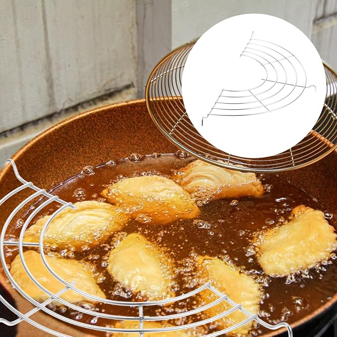 2pcs Semi-circular Stainless Steel Fryer Oil Strainer and Cooling Rack for Home Baking and Cooking Sturdy Drain Rack for Kitchen Accessories