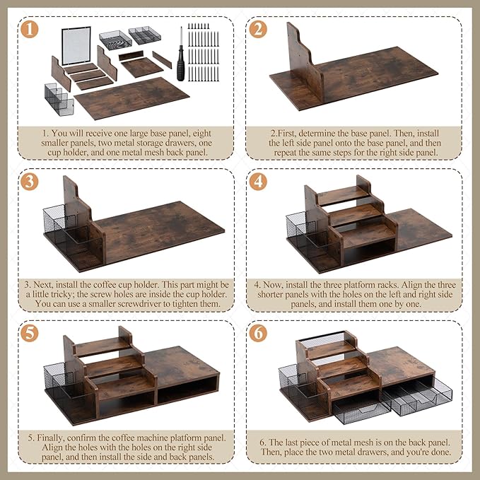 Potchen Wood Coffee Station Organizer Coffee Bar Organizer with 3 Tier Sliding Pods Storage Drawer Compatible with K Cup Storage Holder for Countertop Bar Accessories