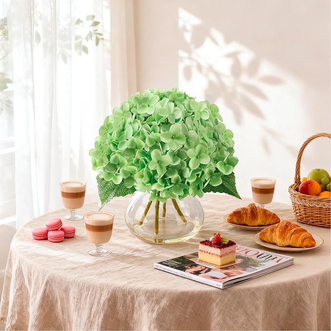 Real Touch Faux Hydrangea Flowers in Glass Vase, No Watering Needed Silk Hydrangea Artificial Flowers for Farmhouse Wedding Decor Dining Table Centerpiece Bedroom Decor