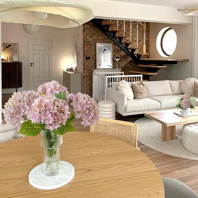 JINWOE 4Pcs 20" Dusty Pink Real Touch Fake Hydrangea Flowers,Full Lifelike Silk Artificial Hydrangeas Fake Flowers for Bouquet Table Centerpieces Spring Wedding Indoor Home