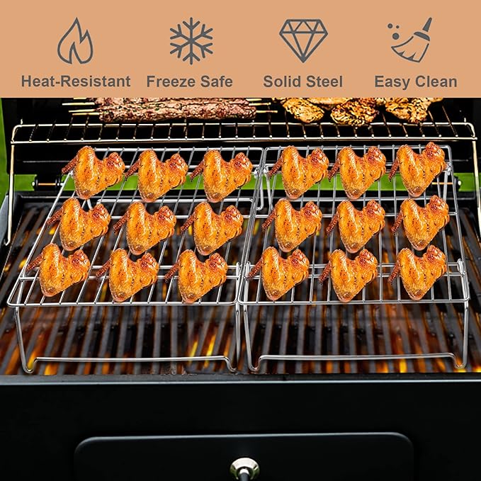 E-far 5-Tier Cooling Rack, 15”x10.1" Stainless Steel Stackable Wire Cooling Rack for Baking Cooking, Folding Leg & Non-toxic, Oven Safe & Dishwasher Safe