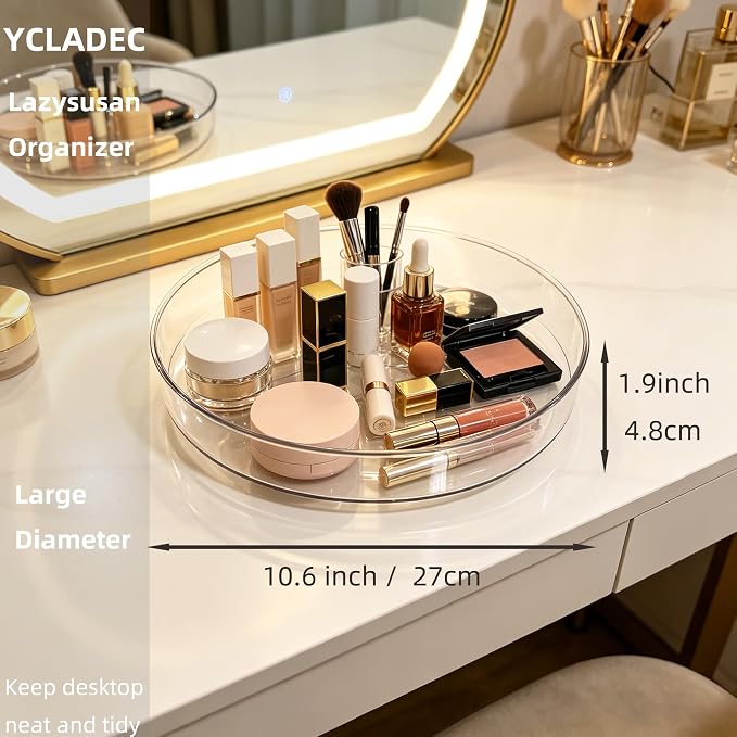 6 Pack Lazy Susan Turntable Organizer Pantry Cabinet 10.6" | Pantry Organization and Storage Spice Rack Fridge Rotating Condiment Tray Spinner for Kitchen Bathroom Makeup Cosmetic Clear