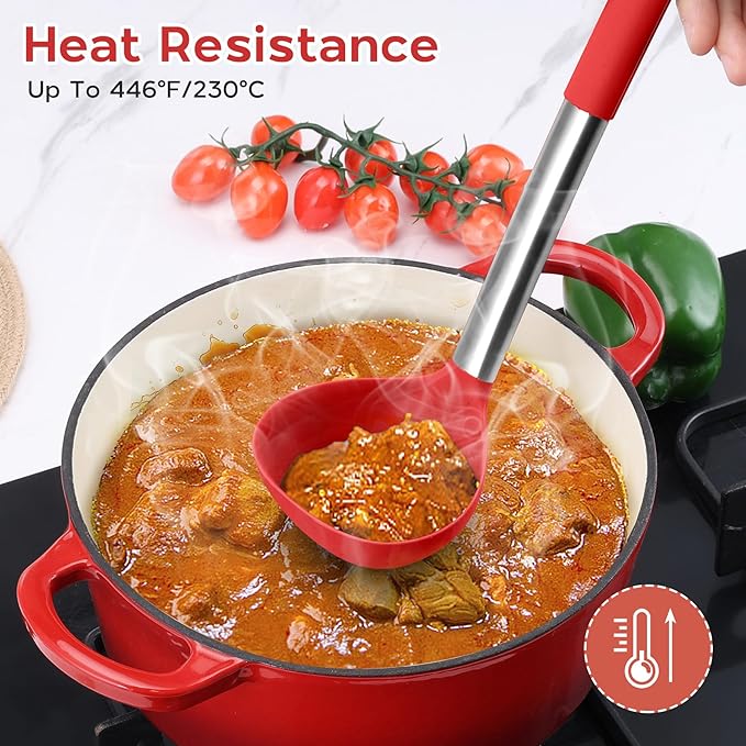 Onader 15 Pcs Silicone Cooking Utensils Set, Red Kitchen Utensils Spatula Set with Holder, Large Kitchen Gadgets Tools for Nonstick Cookware
