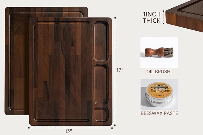THETCHRY Walnut Cutting Boards For Kitchen, End Grain Wooden Cutting Board with Handle, Chopping Board Double Sided Charcuterie Boards For Meal Prep & Serving with Gift Box（Black Walnut）17”X13” X1”