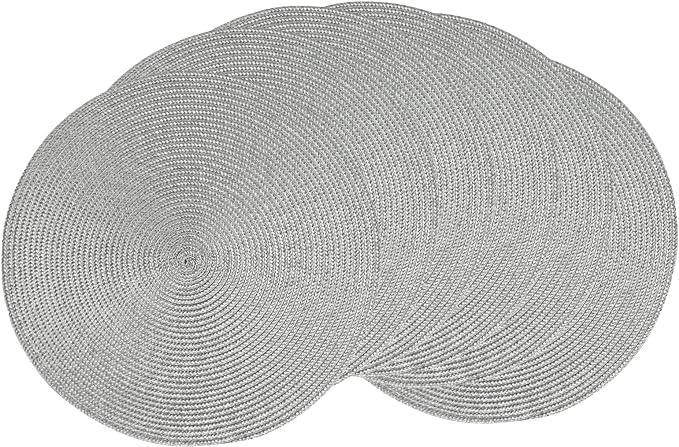 AHHFSMEI Round Placemats Set of 6 Heat Resistant Washable Non-Slip Woven Braided Table Mats for Dining Table Kitchen & Home Decor (Grey B)