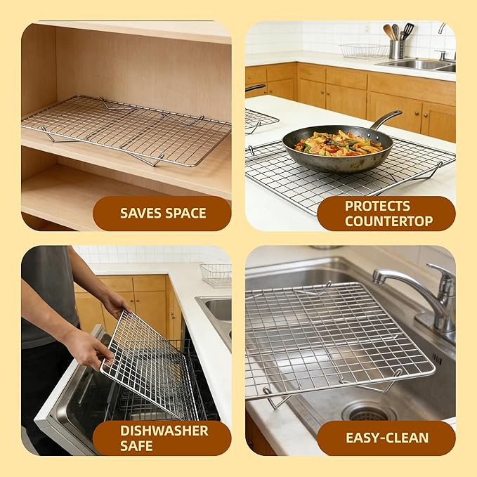 Cooling Rack, 3 Tier Stackable Cooling Racks for Cooking Baking Roasting, Multi-Level Collapsible Cookie Rack for Cakes, Oven Safe & Easy Clean (Silver, 3-Tier-SL)