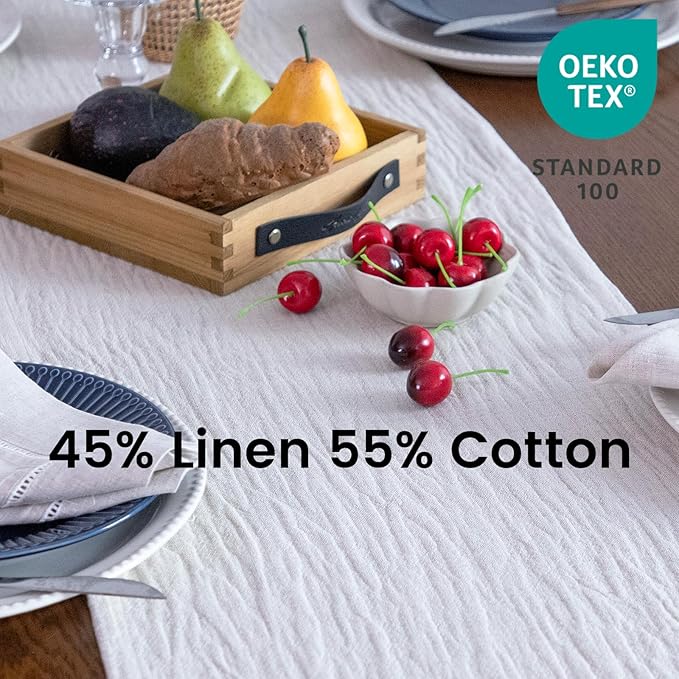 Simple&Opulence Linen Cotton Table Runner - 14 x 72 Inch, Farmhouse Linen Table Runner with Fringed Edges for Bohemian Rustic Wedding, Bridal Shower, Dinner （ Linen ）