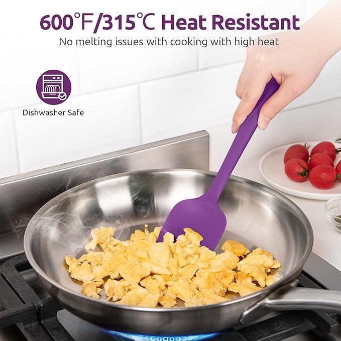 600ºF Heat Resistant Silicone Spoons: U-Taste Flexible Baking Spoon Spatula & Cooking Scoop Spoonula, Seamless Soft Kitchen Utensils for Serving, Scraping, Scooping in Non-Stick Cookware (Purple)