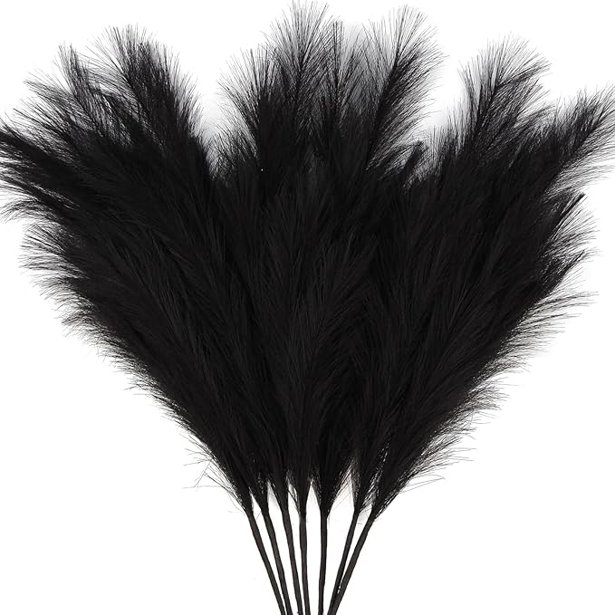 ZIFTY 63-Piece Large Tall Faux Black Pampas Grass (7 Hand-Bundled Packs of 9), 38 in/3.1FT Fluffy Artificial Flowers, Gothic Floor Vase Filler for Bedroom Bathroom, Modern Halloween Graduation Decor