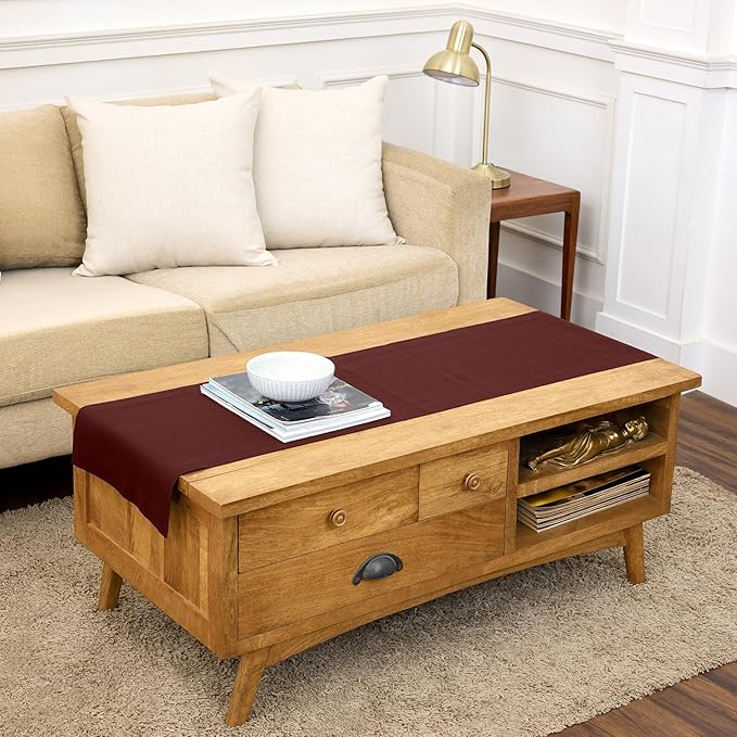 Solino Home 100% Pure Linen Cordovan Table Runner 48 Inches - 14 x 48 Inch for Coffee Tables and Dresser - Sonoma