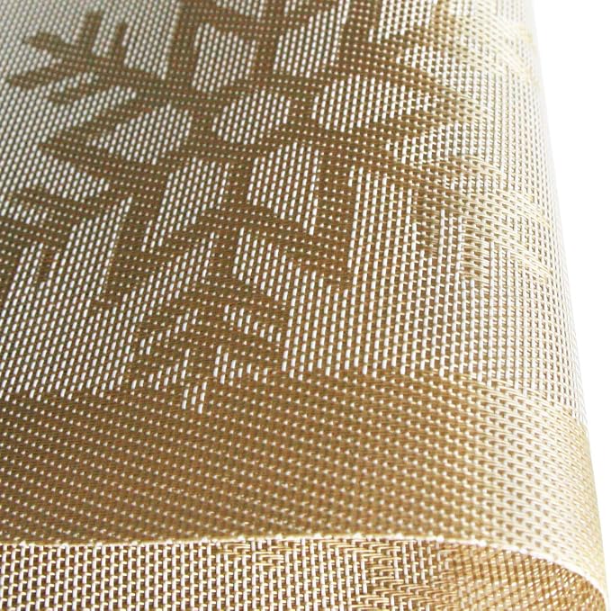 Christmas Placemats Set of 6 Vinyl Woven Non-Slip Placemats Washable Easy to Clean Table Mats for Dining Table (Snow Gold)