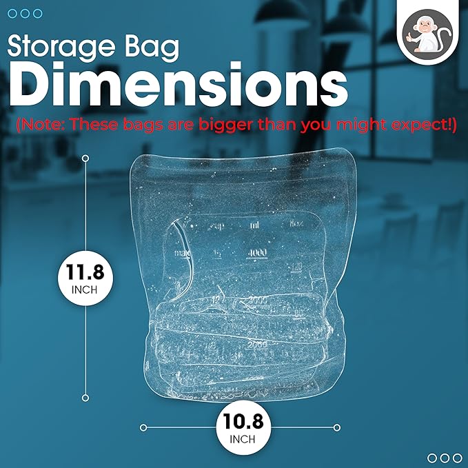 Albino Monkey Reusable Silicone Food Storage Bag XXL 1 Gallon (135 oz) - Leakproof Airtight Stand-Up Freezer Bag for Meal Prep, Sous Vide, BPA-Free, Dishwasher Safe (Clear, 1-Pack)