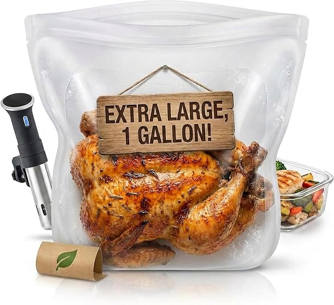Albino Monkey Reusable Silicone Food Storage Bag XXL 1 Gallon (135 oz) - Leakproof Airtight Stand-Up Freezer Bag for Meal Prep, Sous Vide, BPA-Free, Dishwasher Safe (Clear, 1-Pack)