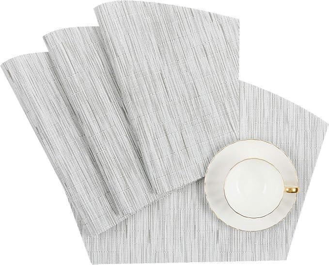 SHACOS Small Round Table Placemats Set of 5 Wedge Shaped Place Mat with Round Centerpiece Mat Heat Resistant Table Mats Washable (5, Gray White)