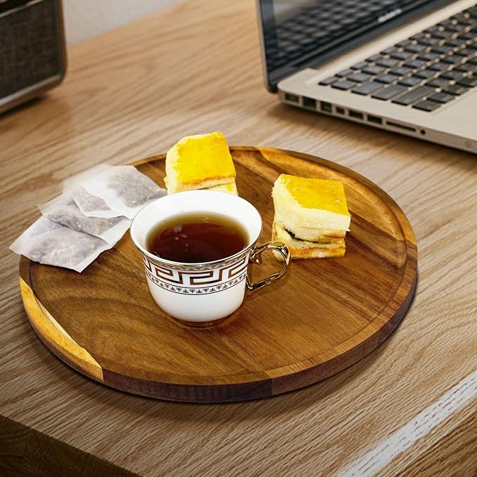 11.5 Inches Round Acacia Wood Tray, Decorative Serving Tray for Home Decor, Coffee Table, Kitchen, Dining Room, Candle Tray, Appetizer Board