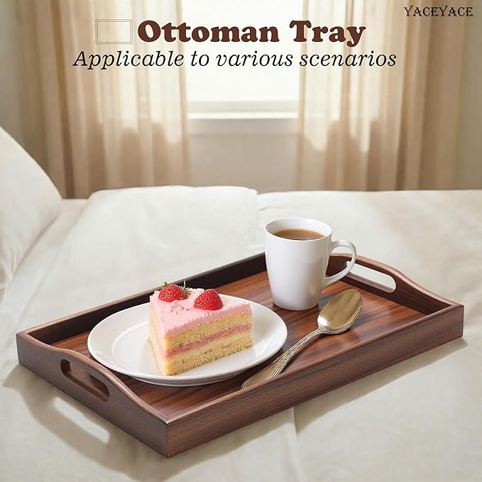 Wood Serving Tray Small, 14"x10"x2" Small Serving Tray for Ottoman Coffee Table, Wood Trays for Home Decor, Kitchen Counter, Bathroom