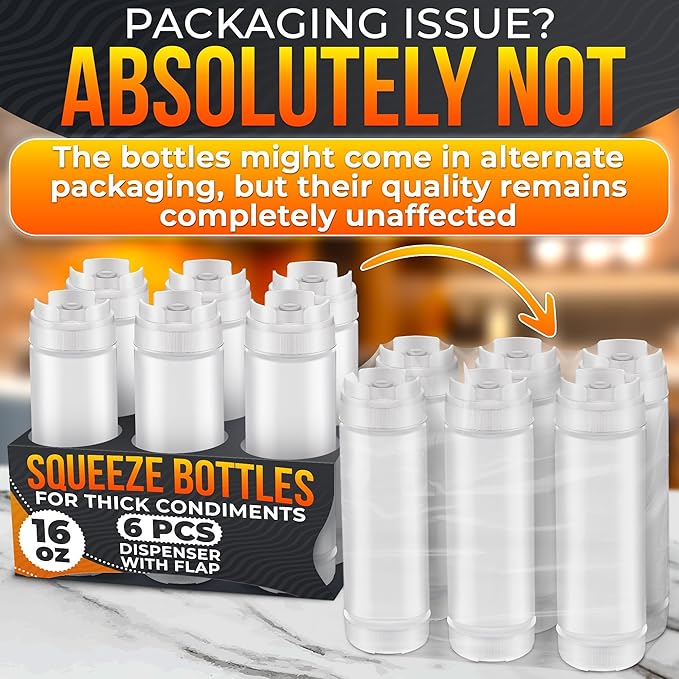 Set of 6 Condiment Squeeze Bottles 16 oz – Easy-to-Fill Clear Sauce Bottle with Self-Closing Valve, Durable & Reusable for Home Cooks, BBQ, Restaurants – Dressings, Ketchup, Mustard, Hot Sauce, Syrup