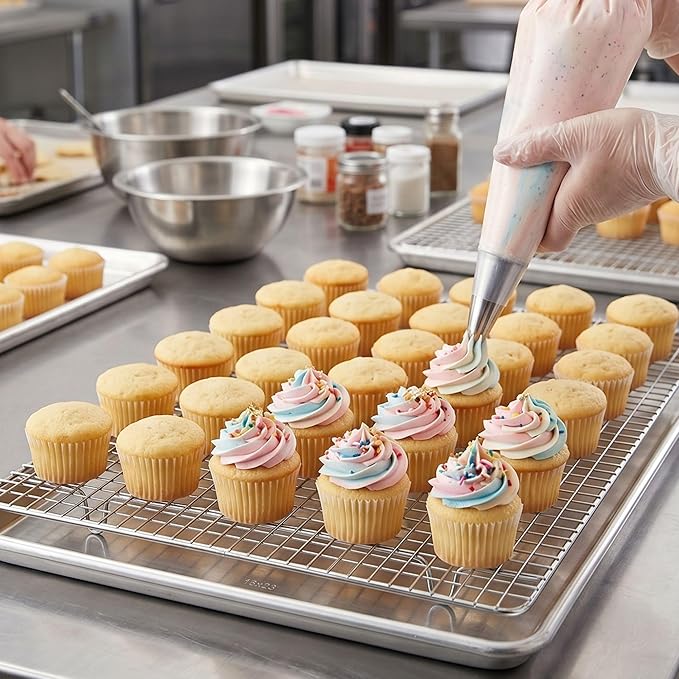 TrueCraftware- 20-1/2" X 14-1/2" Footed Wire Icing/Cooling Rack Chrome Plated Set of 2- Baking Rack Cookie Cooling Racks Square Wirefor Baking Cooking Cake Rack for Pies Cookies Pastries Cakes Meat
