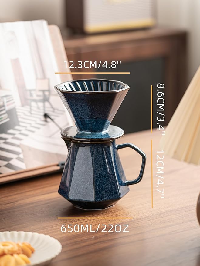 Pour Over Coffee Maker,Ceramic Coffee Maker With 40 pcs Paper Filter，20oz/600ml Pour Over Coffee Dripper (Starry Blue)