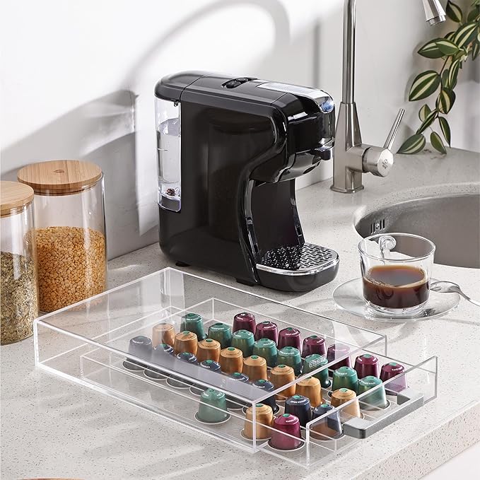 Navaris Acrylic Coffee Pod Holder - Transparent Coffee Capsule Storage - Easy-to-Use Coffee Pods Organiser, Machine Stand & Space Saver - Coffee Station Pod Holders - An Ideal Gift