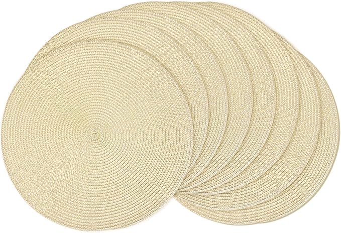 AHHFSMEI Round Placemats Set of 8 Heat Resistant Washable Non-Slip Woven Braided Table Mats for Dining Table Kitchen & Home Decor (Beige,8)